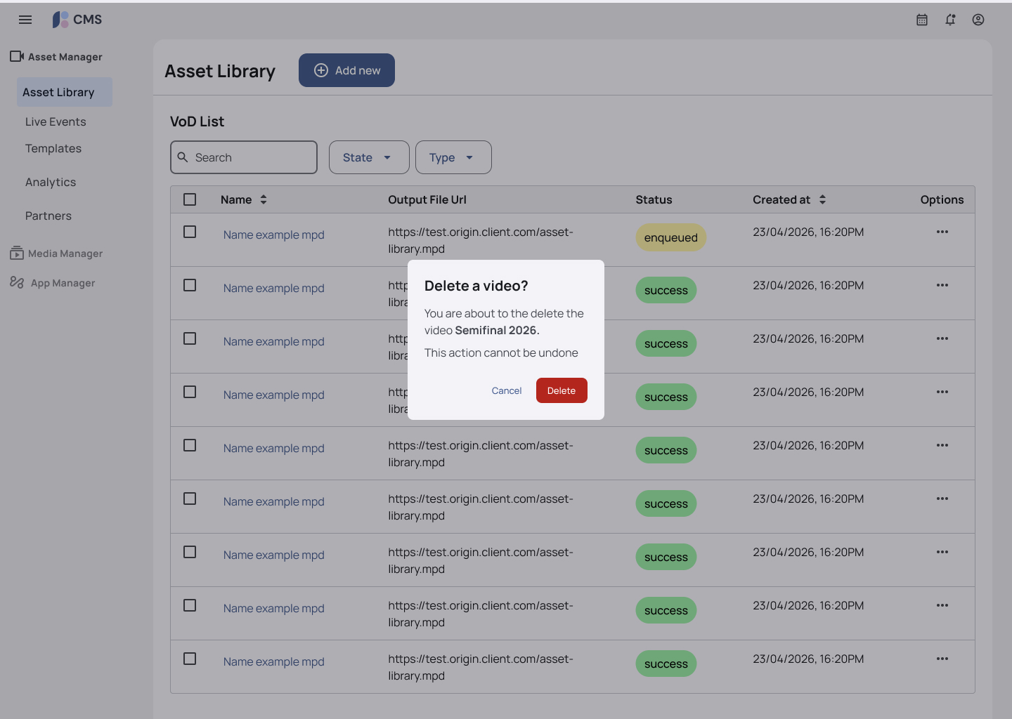 Informative destructive-action modal — after