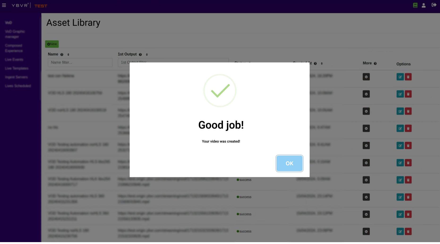 Success message as a blocking modal — before