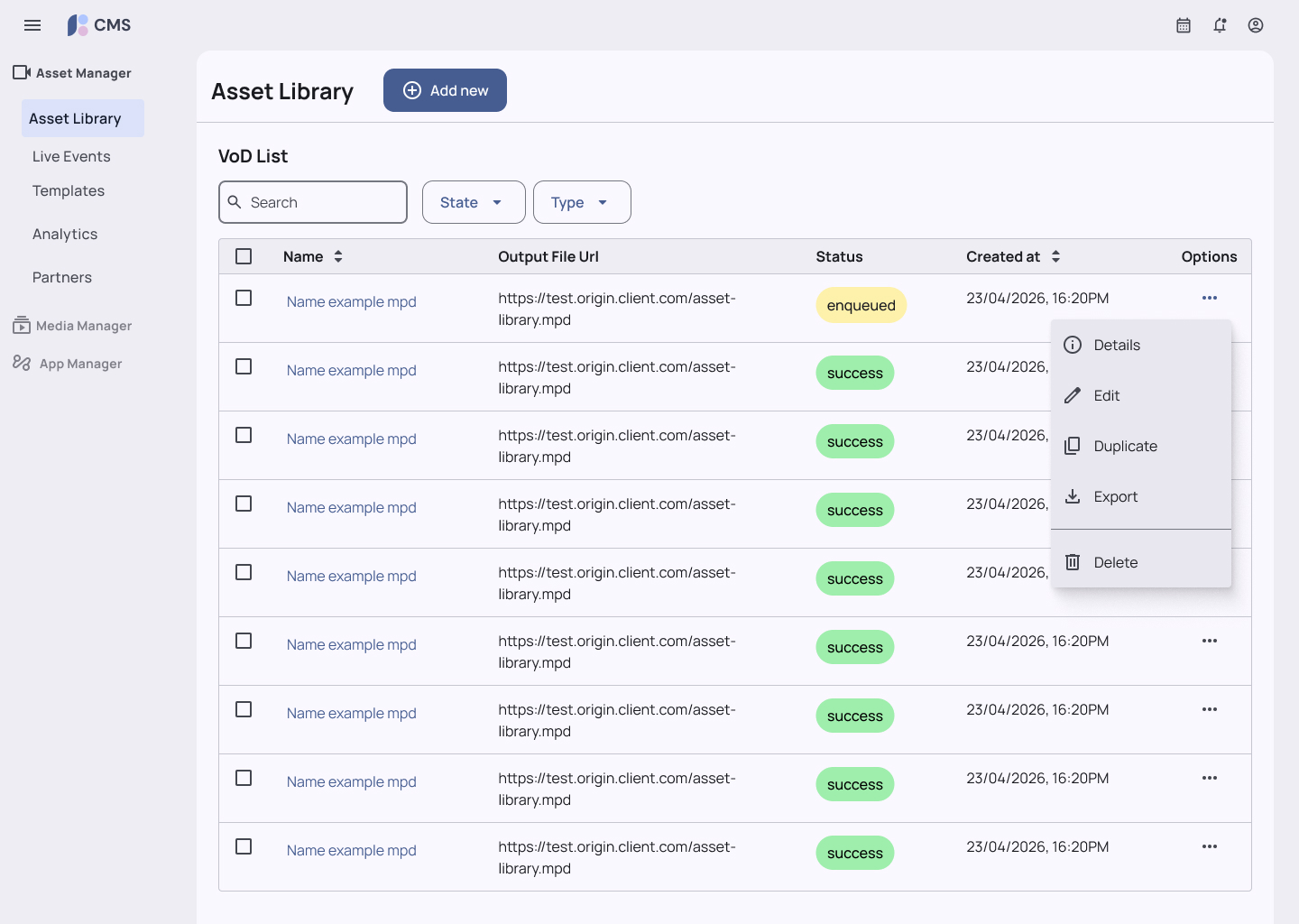 Table row actions grouped under a single More menu — after
