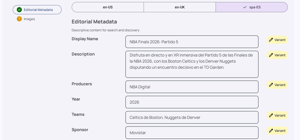 Customization tab — per-locale overrides with Variant badges