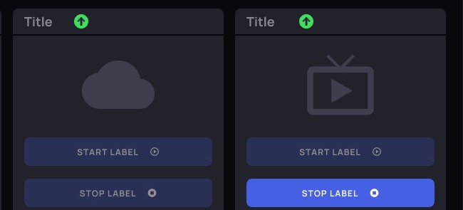 Running state — green icon, Stop Label now the active action