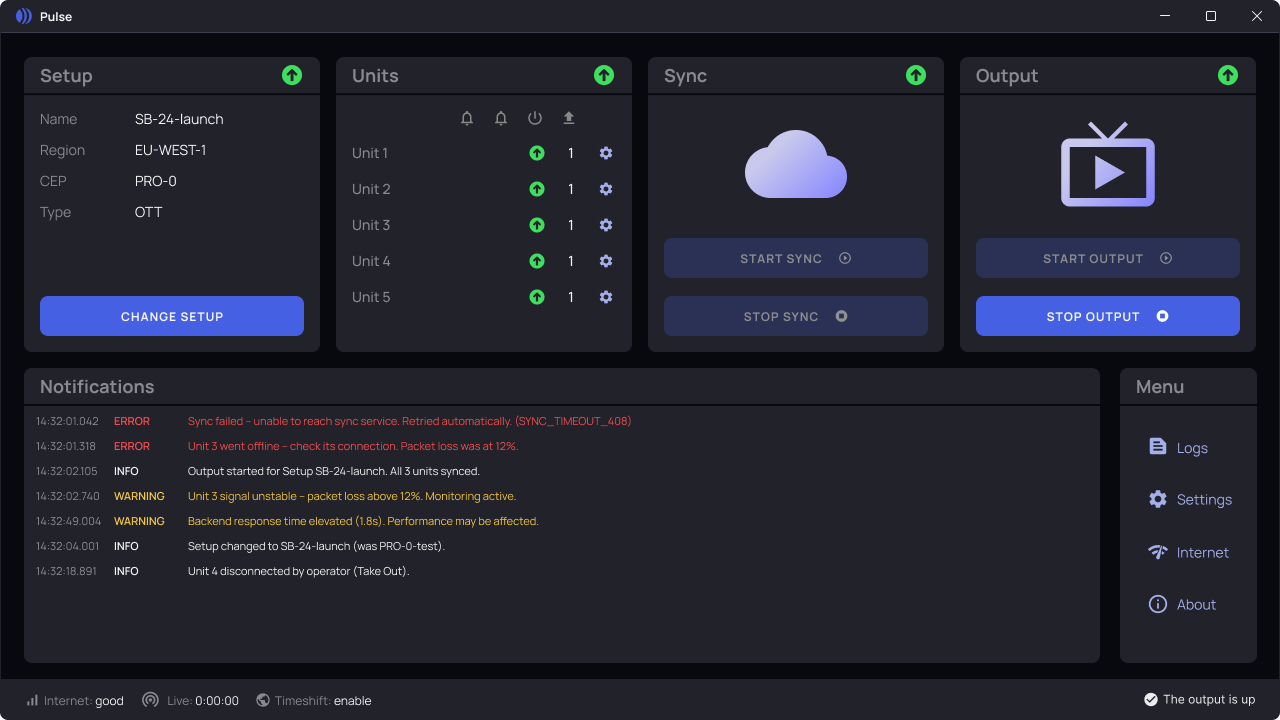 New design — sync and output together in one view