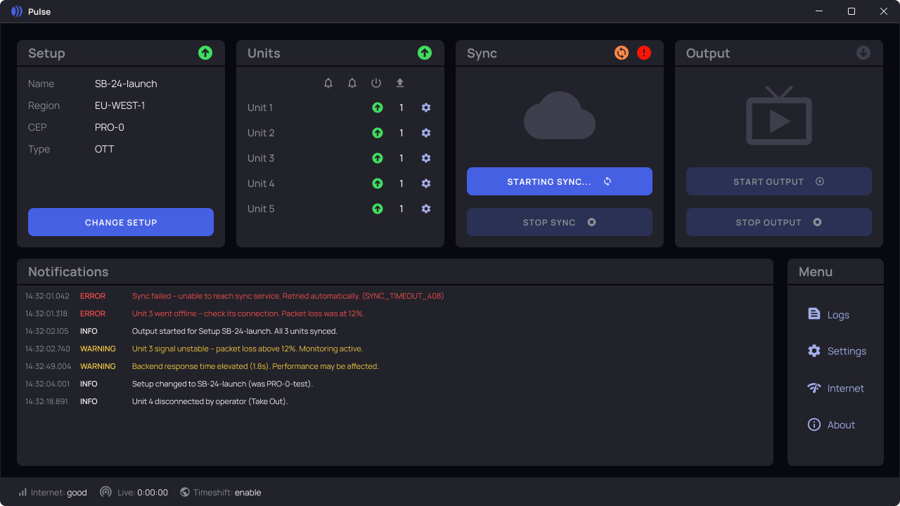Error state — alert badge visible on the Sync panel and in Notifications