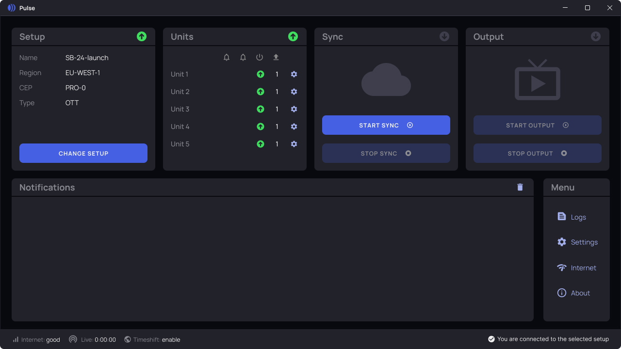 Idle state — ready to start, gray icon